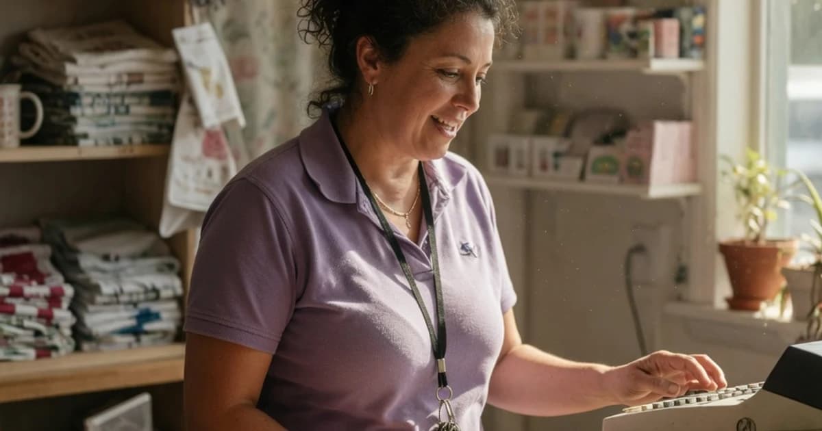 Trabajadora en el mostrador de una pequeña tienda