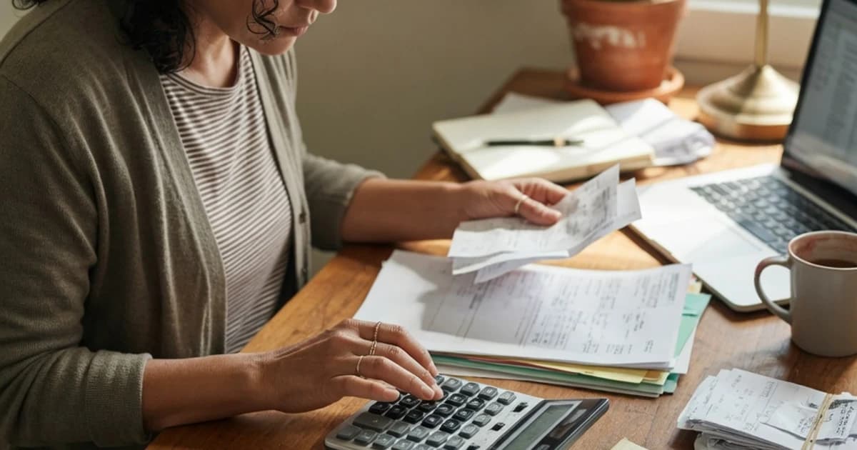 Autónomo haciendo cuentas con una calculadora y papeles