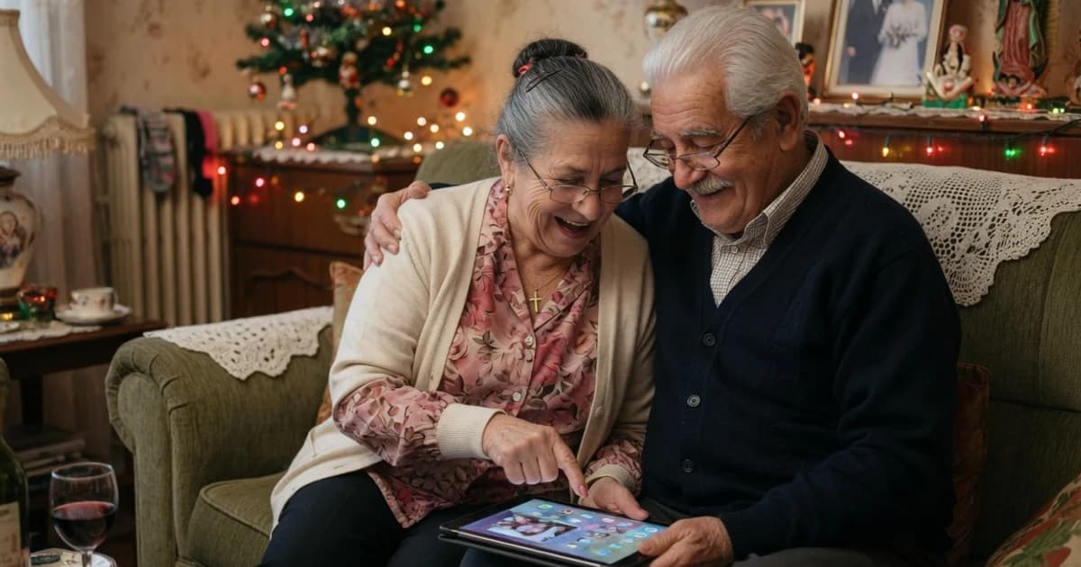 Pareja de jubilados comprobando en la tablet el ingreso doble de la paga extra de Navidad