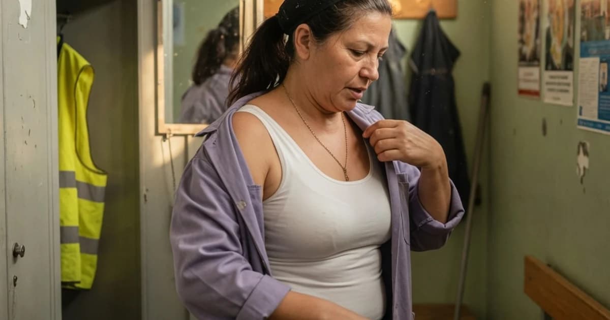 Trabajador volviendo a su puesto y poniéndose el uniforme