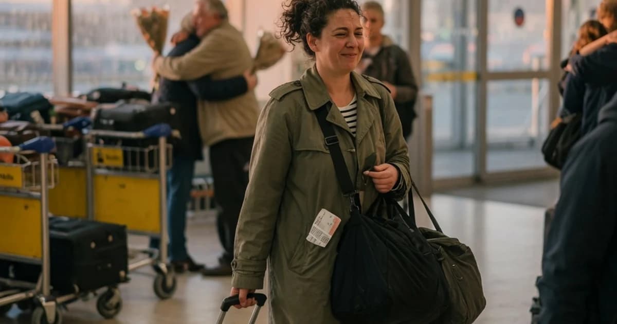 Persona llegando a casa con su equipaje en el aeropuerto