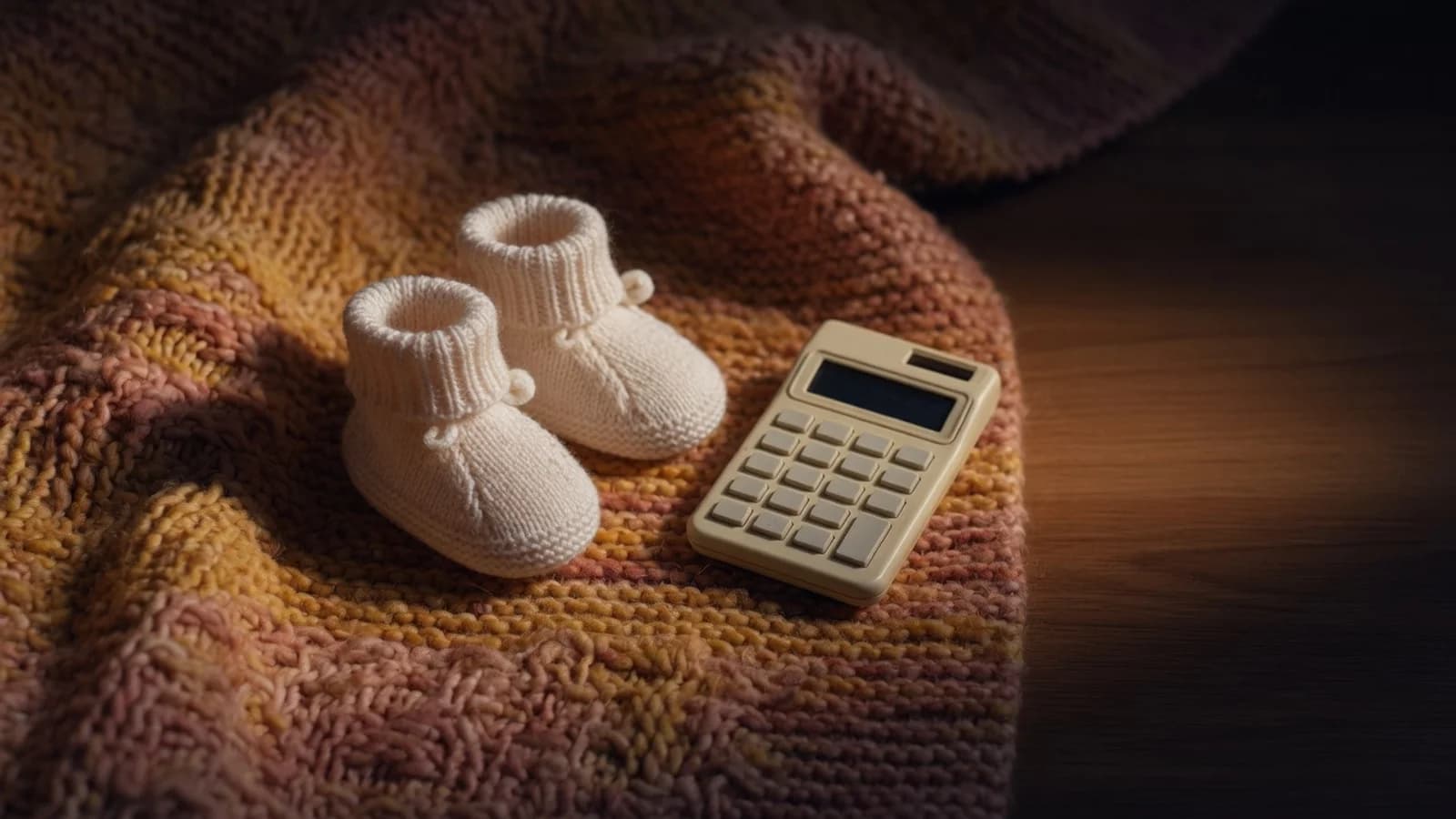 Patucos de bebé junto a una calculadora