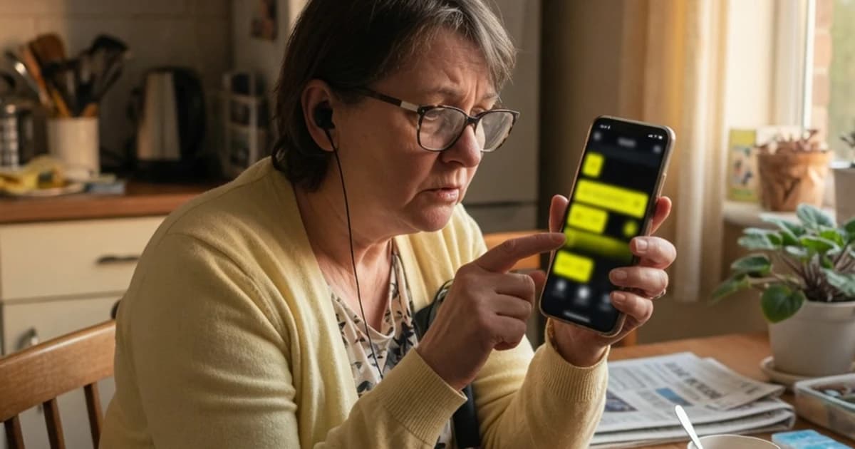 Persona con discapacidad visual usando el móvil con tecnología de apoyo