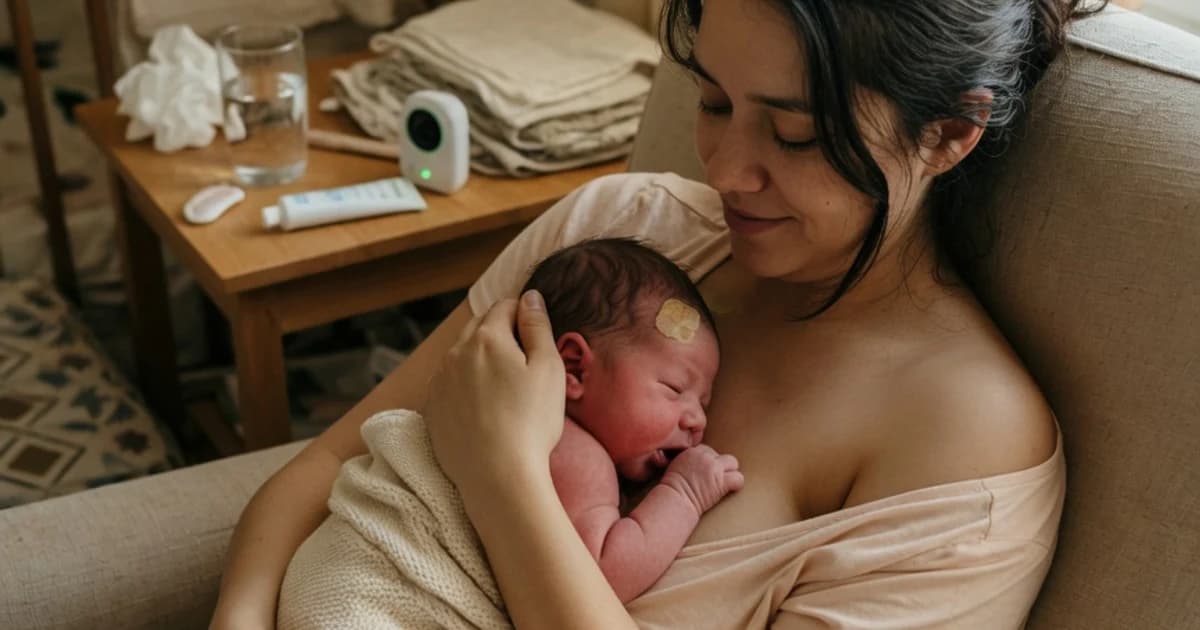 Madre acunando a su bebé recién nacido en casa