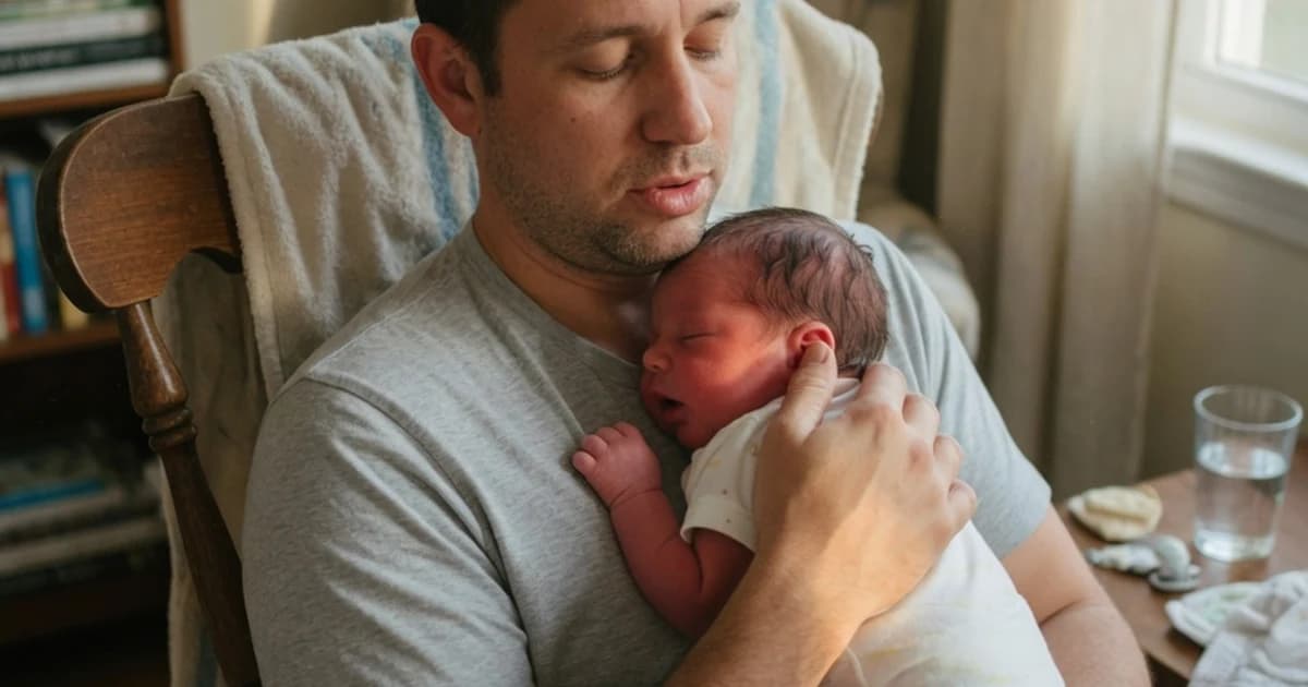 Padre sosteniendo a su bebé recién nacido en casa