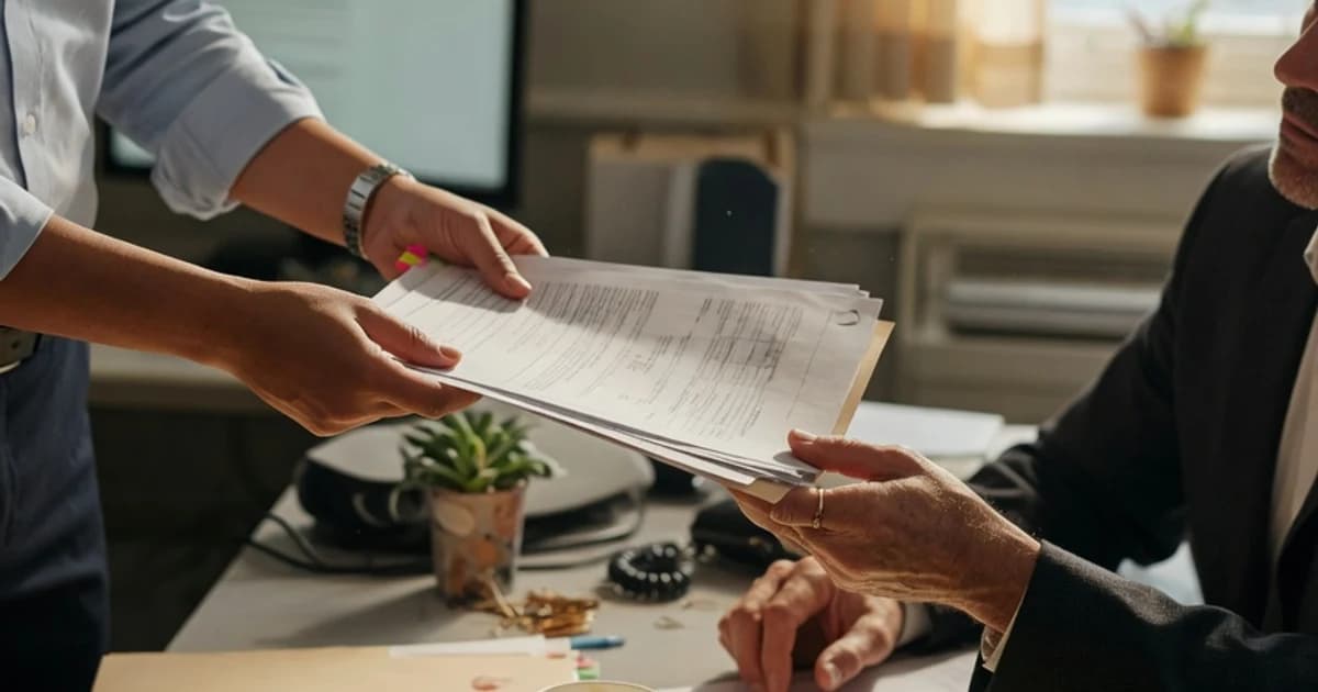 Empleado entregando un documento a su responsable en la oficina