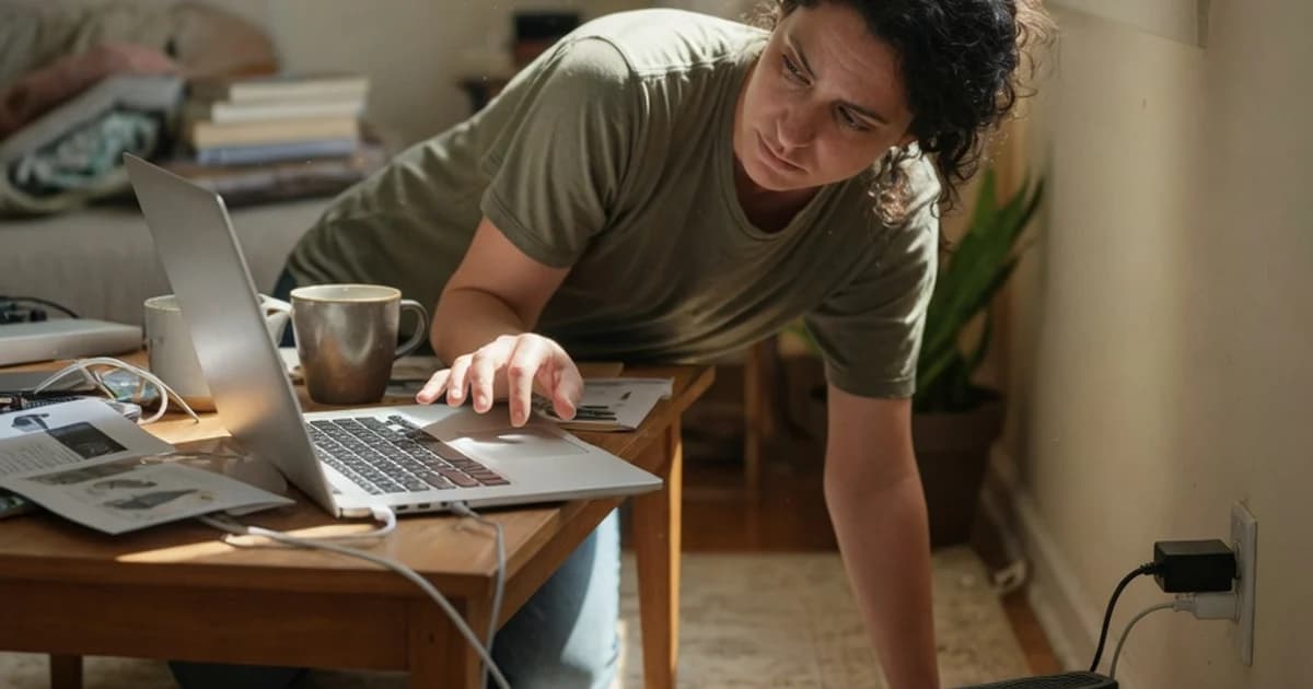 Persona configurando la conexión a internet en casa con el portátil