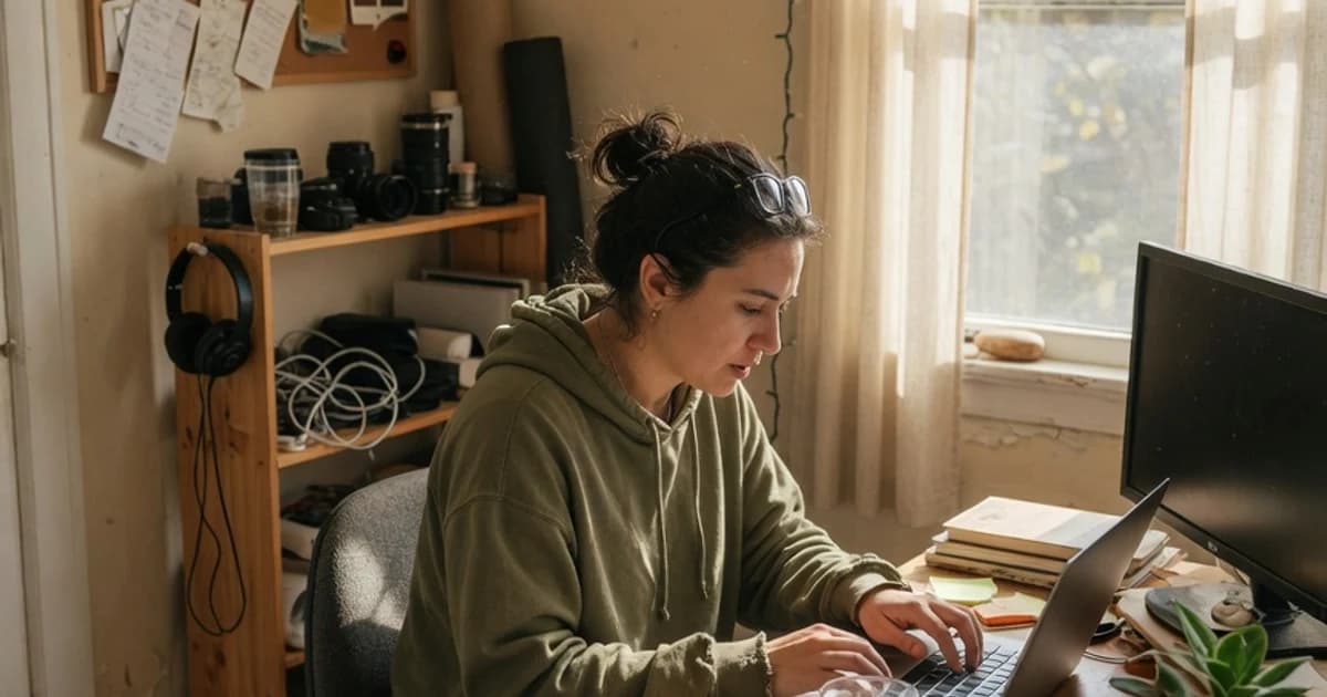 Autónomo trabajando con el portátil en un pequeño estudio en casa