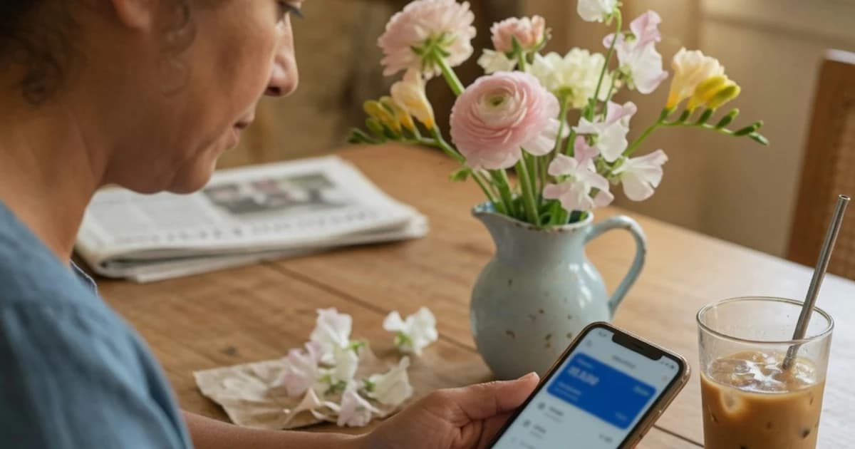 Persona comprobando en el móvil si ha cobrado el paro en mayo