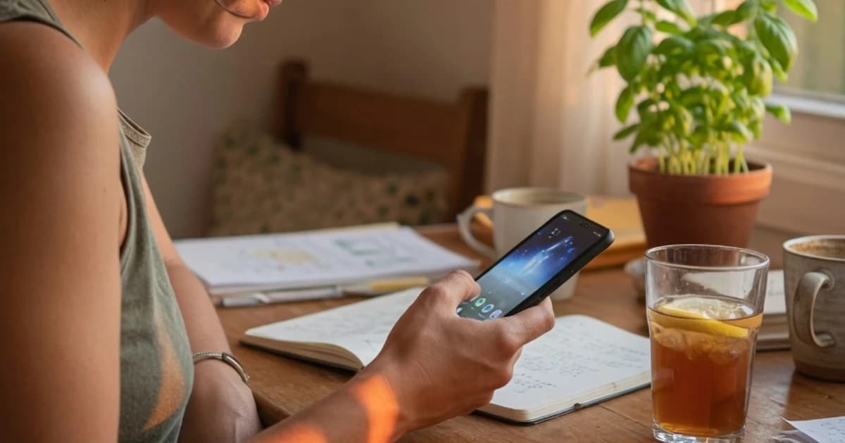 Persona comprobando en el móvil si ha cobrado el paro en septiembre