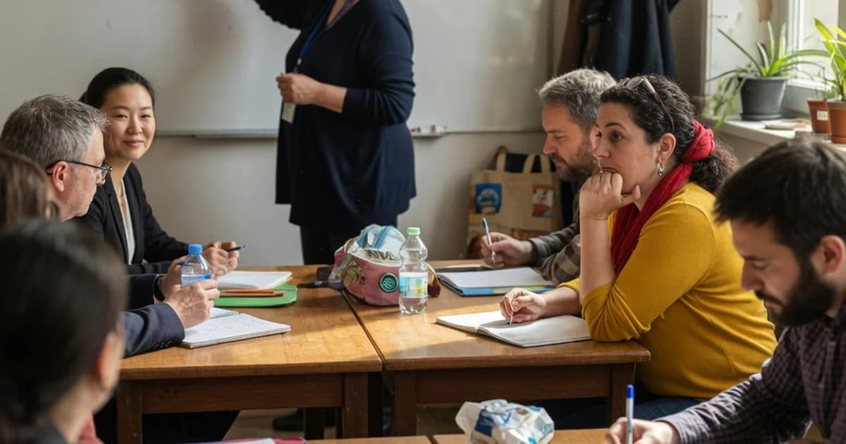 Personas adultas en una clase de idiomas