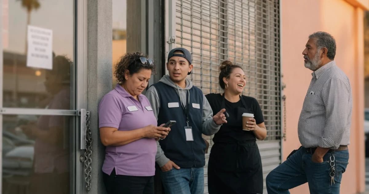 Empleados frente a un negocio temporalmente cerrado