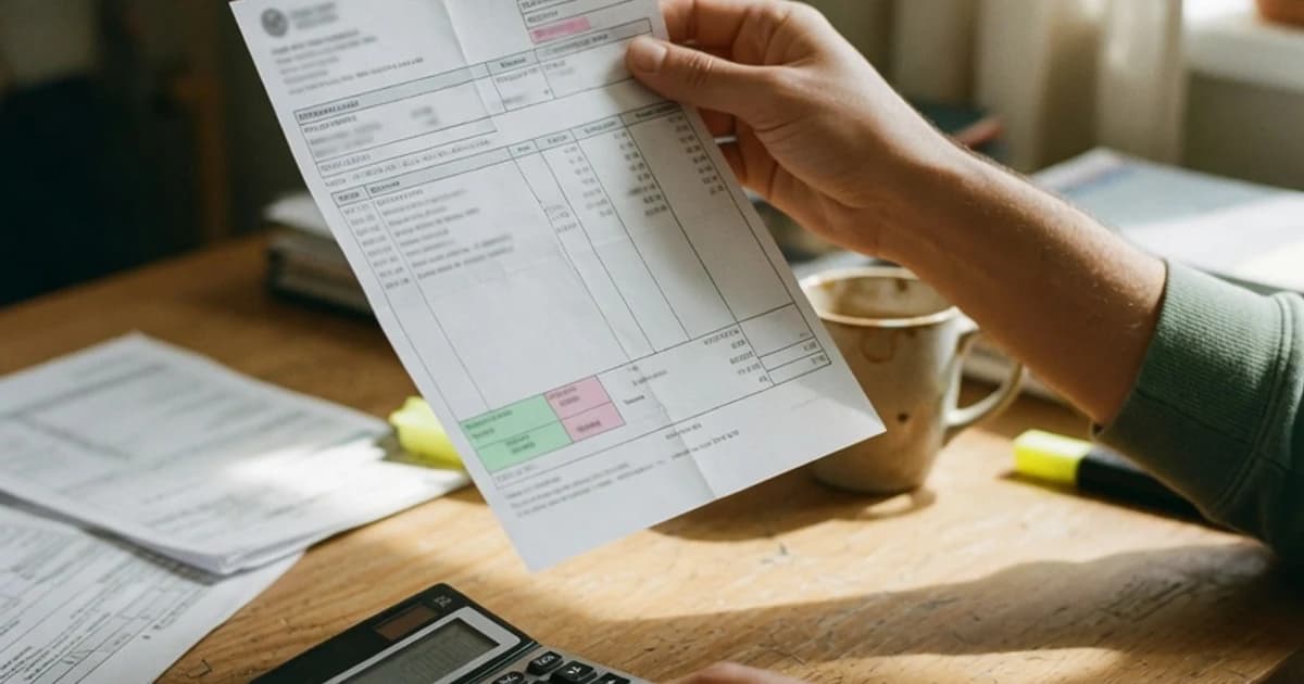 Persona revisando una nómina con una calculadora