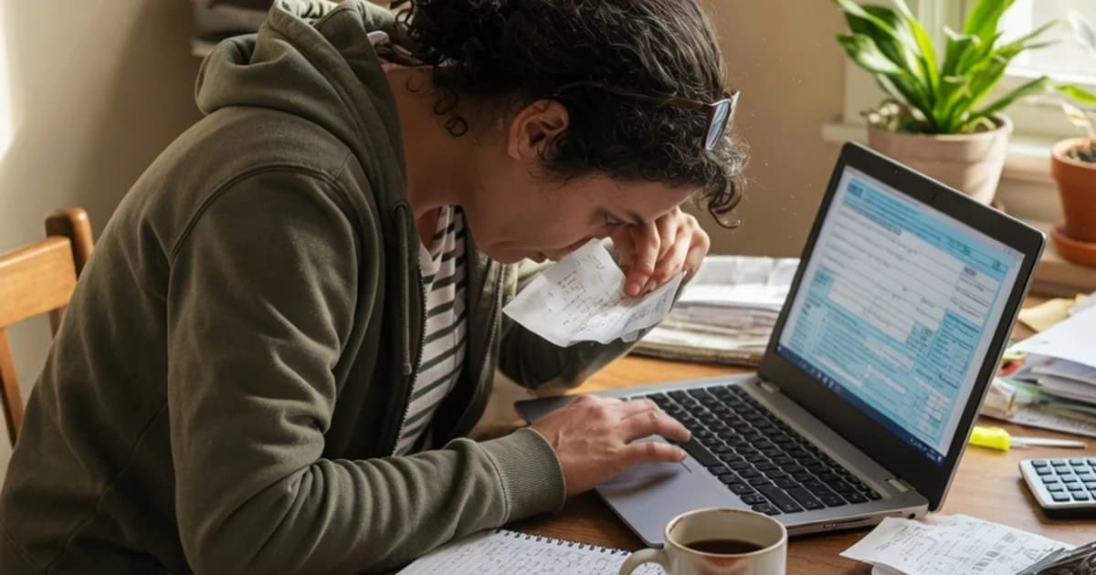 Autónomo rellenando impresos fiscales en el portátil
