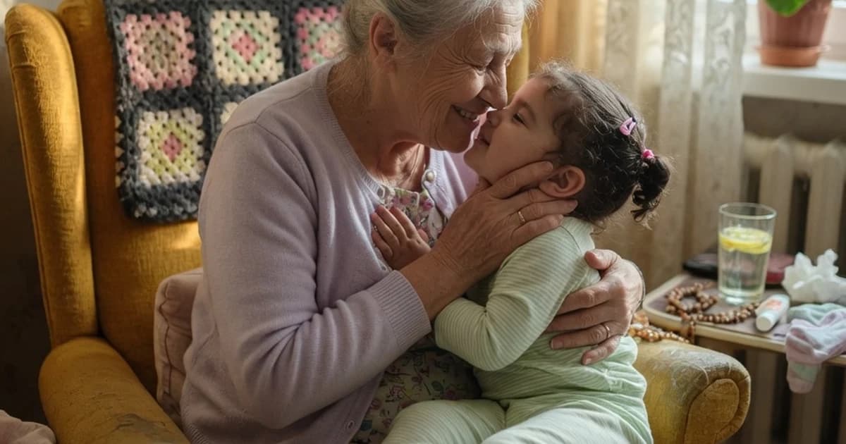 Abuela cuidando de su nieto en casa