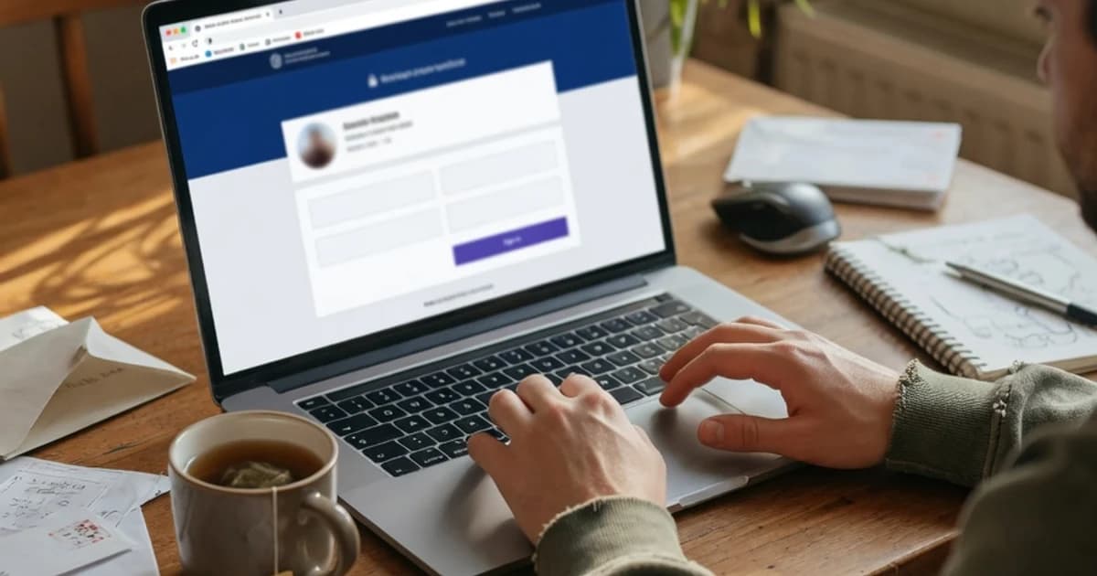 Persona accediendo a una web oficial desde el portátil en casa