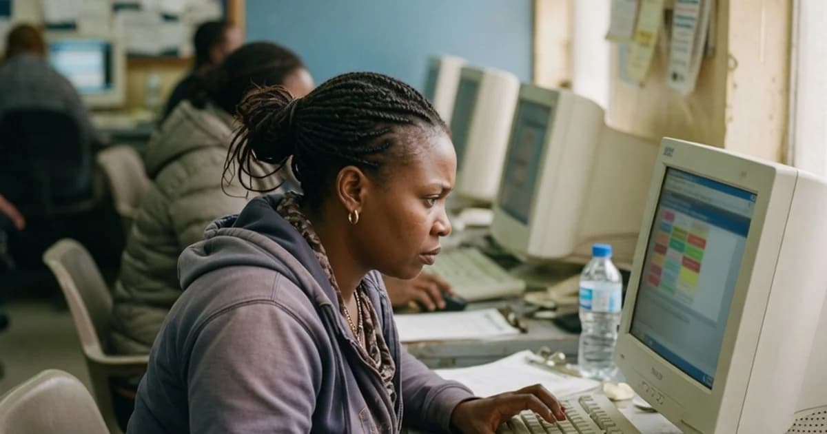 Persona usando un terminal del servicio público de empleo