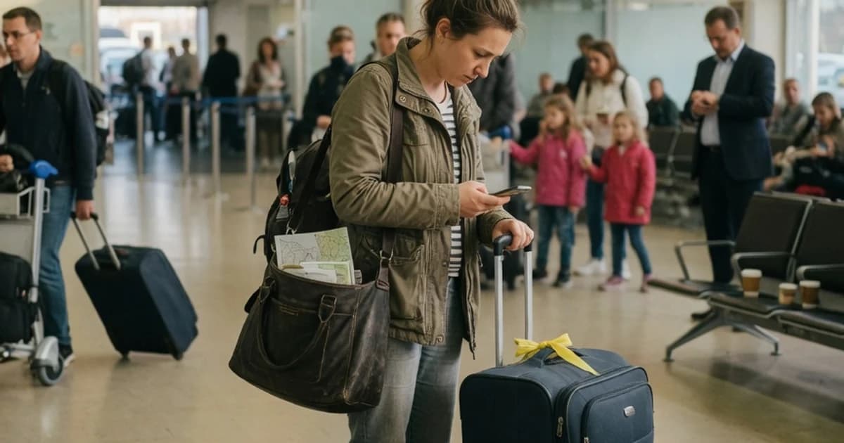 Persona regresando a España con su equipaje en el aeropuerto