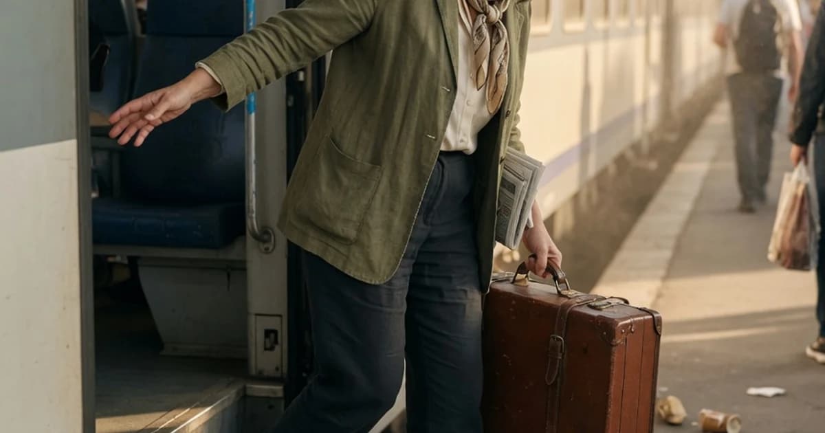 Persona bajando del tren con una maleta
