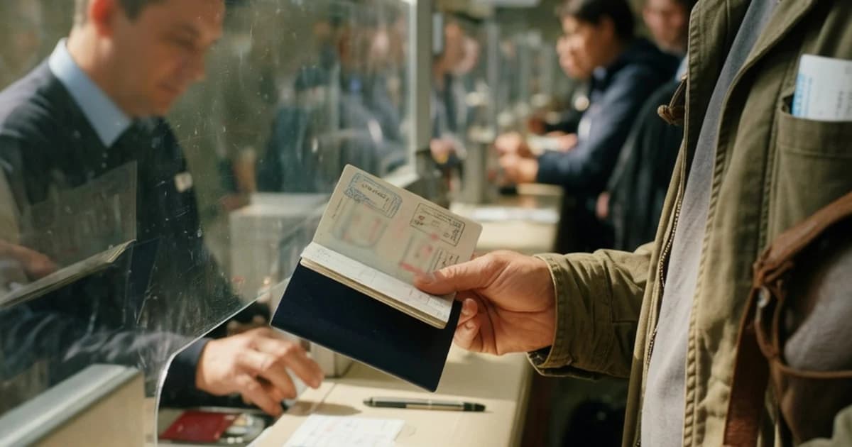 Viajero con el pasaporte en el control de fronteras