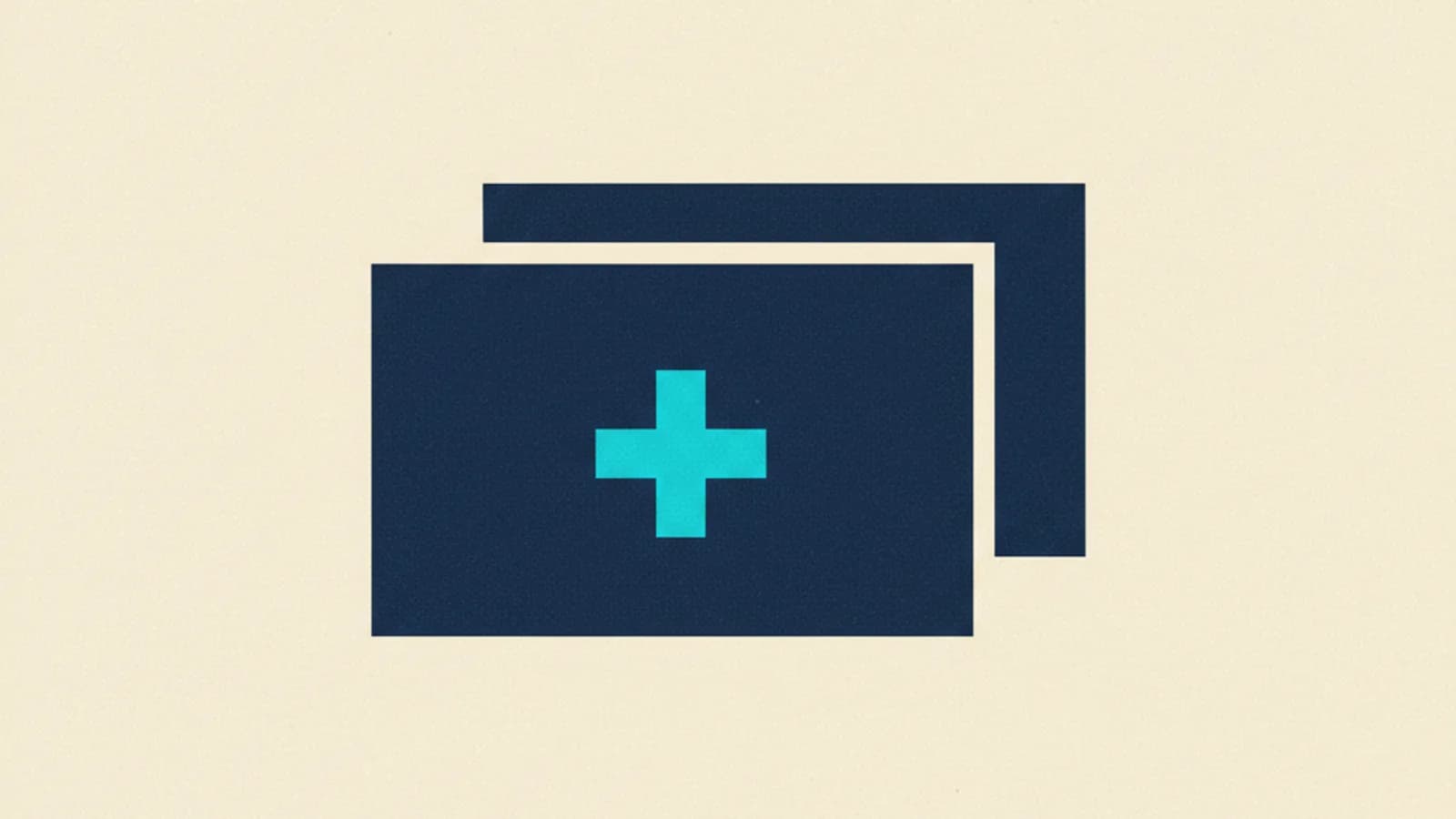Composición editorial geométrica en navy y cyan representando duplicados de certificados