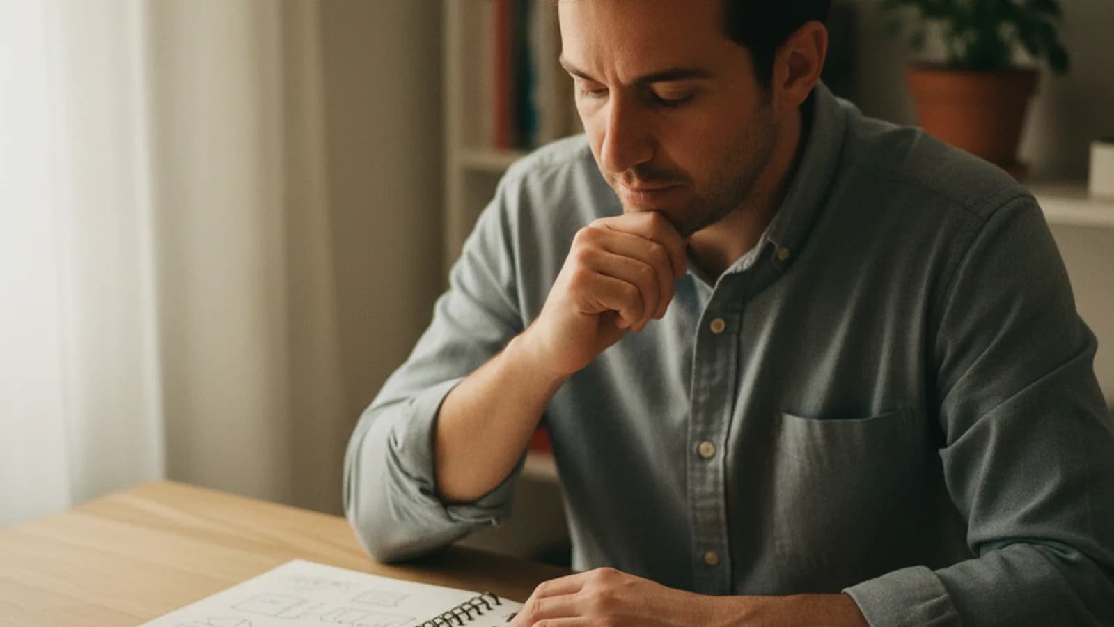 Adulto dibujando diagramas en una libreta