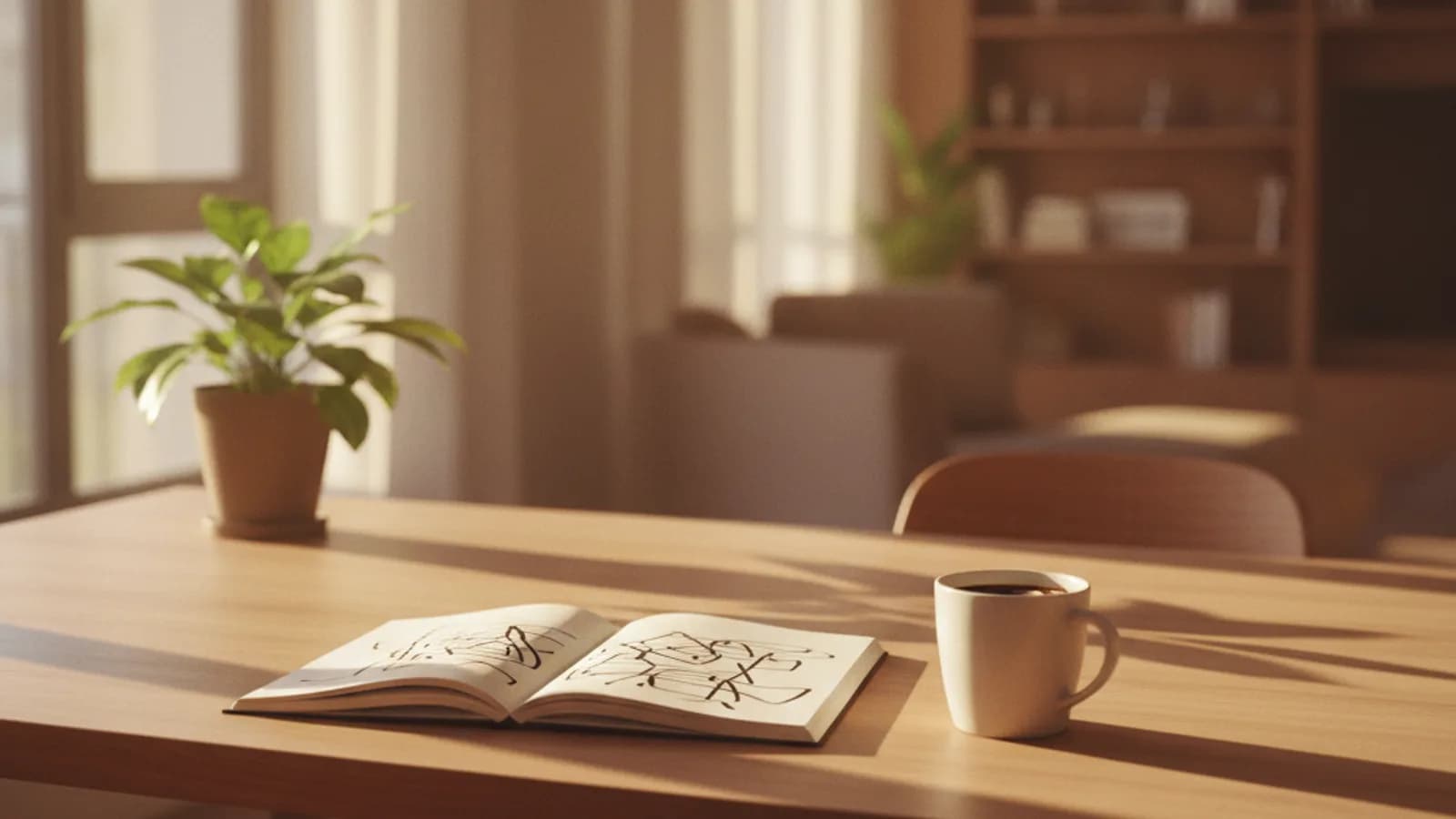 Escritorio profesional con libros y luz natural